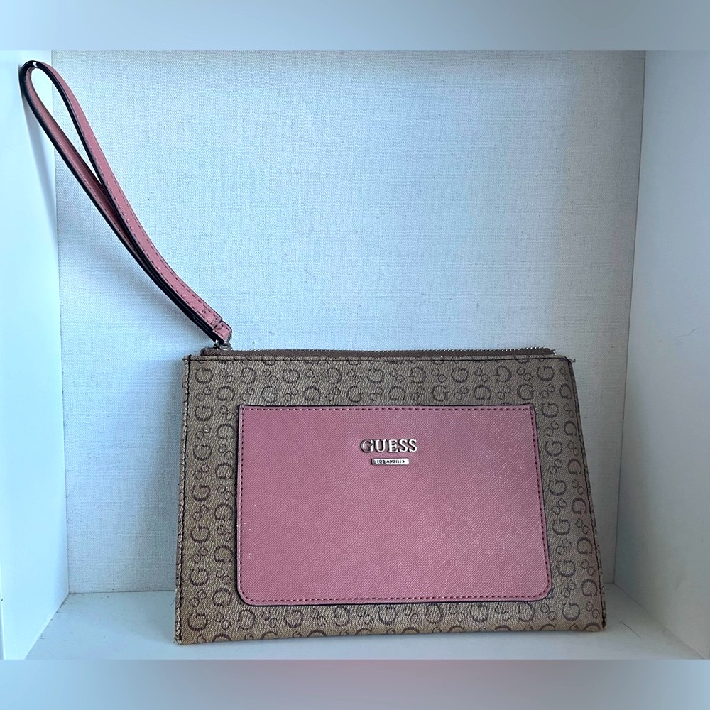Guess pink and tan wristlet